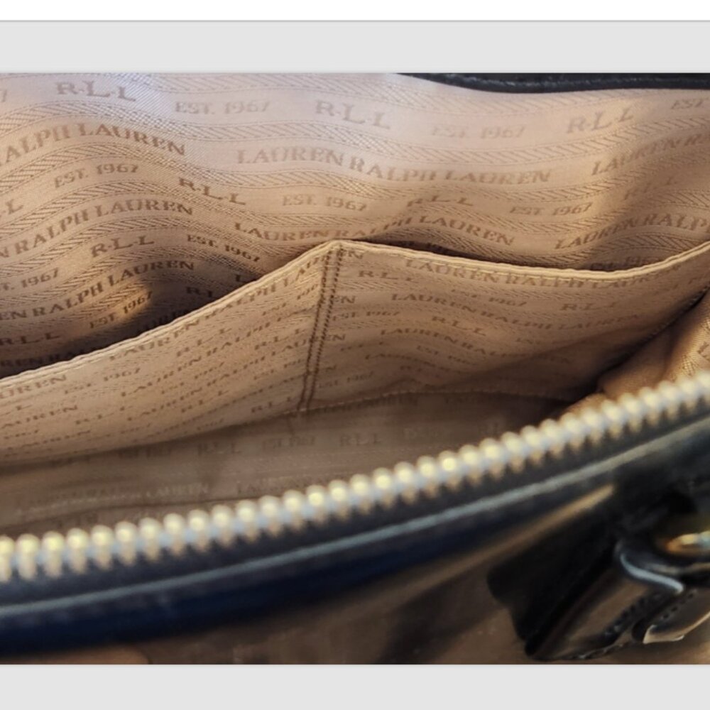 LRL RALPH LAUREN GLAZED LEATHER SATCHEL HAND BAG with GOLD Logo HARDWARE - Picture 9 of 16